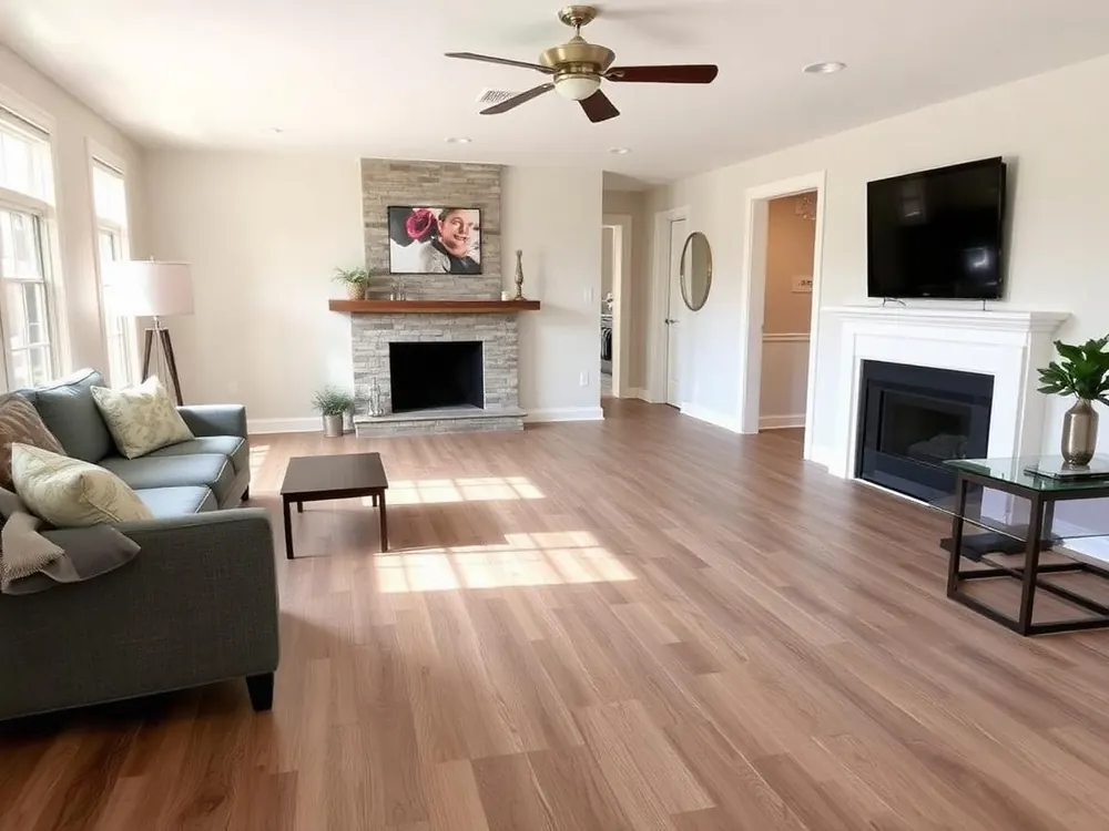 Winston-Salem, NC living area after whole-floor luxury vinyl plank installation and interior repaint